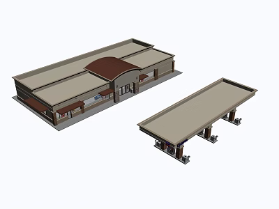 Highway Service Area Exterior With Modern Roof Structure And Gas Station Canopy 3d model