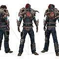 Game Movie Character In Armored Outfit With Red Headgear Leather Pants And Spiked Accessories