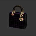 Elegant Black Quilted Handbag With Golden Handle And Branded Charm Decoration