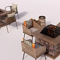 Outdoor Patio Furniture Set With Wicker Chairs Stone Fire Pit Table And Decorative Pillows