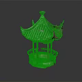 Traditional Chinese Pavilion With Tiled Roof Overhanging Eaves And Red Pillars