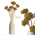 Decorative Ornament Set With Dried Yarrow Organic Bouquet And Ceramic Vase