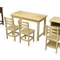 Wooden Furniture Collection With Tables Chairs in Brown and Light Wood Tones