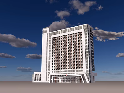 Modern White High Rise Office Building With Large Windows And Blue Sky 3d model