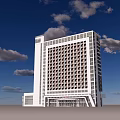 Modern White High Rise Office Building With Large Windows And Blue Sky