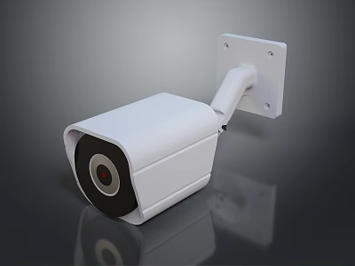White Security Camera Mounted On Metal Bracket For Outdoor Surveillance Use 3d model