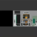 Cartoon Scene Of Miniature Control Room With Green Screens Robot Character And Control Consoles