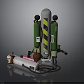 Industrial Gas Cylinders Featuring Green Tanks Gray Warning Column And Hoses