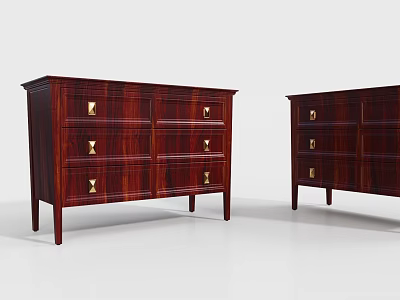 Wooden Console And Side Cabinet With Dark Red Finish And Metal Handle Drawers 3d model