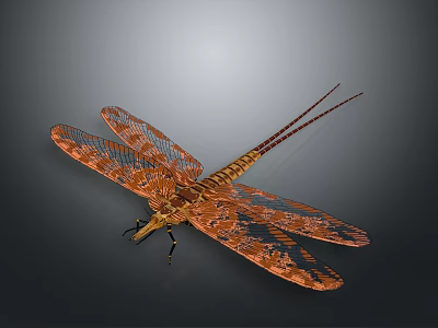 Detailed 3D Dragonfly Model With Intricate Orange Brown Wing Patterns 3d model