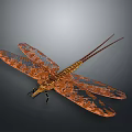 Detailed 3D Dragonfly Model With Intricate Orange Brown Wing Patterns