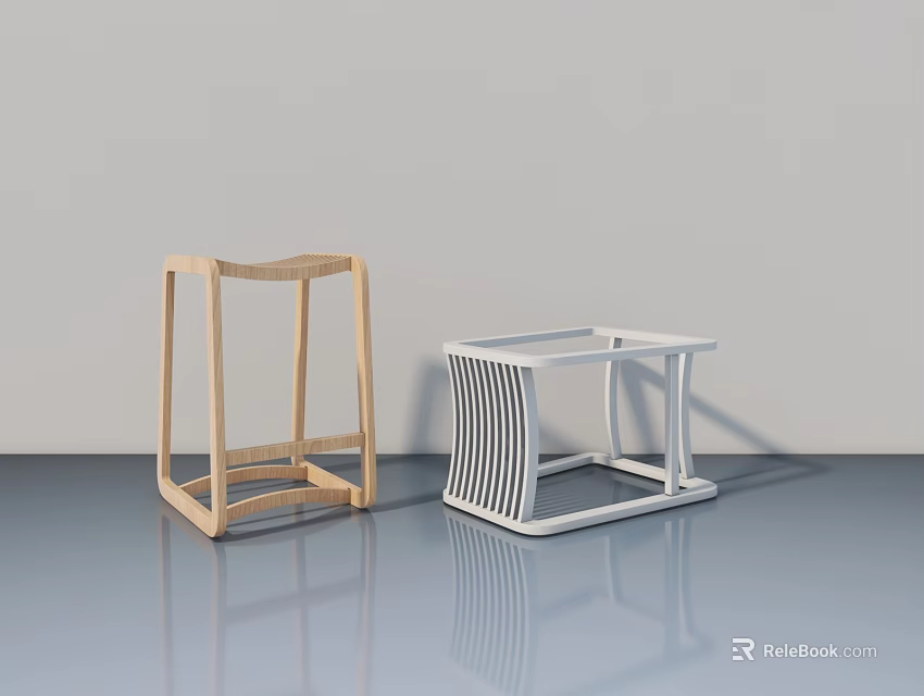 Modern Swing Doors With Wooden And White Frames In Grey Background 3d model 