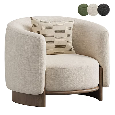 Comfortable Beige Leisure Chair With Curved Backrest Striped Cushion And Wooden Legs 3d model
