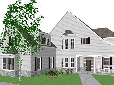 Modern single-family villa chalet villa architecture 3d model