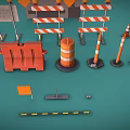 Road Construction Safety Equipment Collection With Barricades Cones Flags And Closed Signs