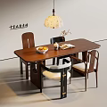 Modern Solid Wood Dining Table And Chair Set With Pendant Light And Fruit Bowl