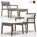 Brown Rattan Leisure Chair With White Cushion And Matching Ottoman