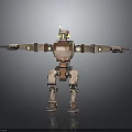 Mechanical Robot Character With Green Eyes Outstretched Arms Green Lights And Metallic Brown Parts