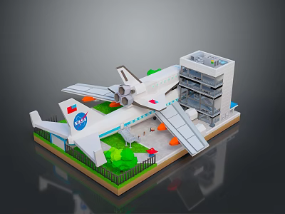 NASA Space Shuttle Launch Tower with Green Vegetation and Red Markers 3d model