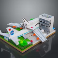 NASA Space Shuttle Launch Tower with Green Vegetation and Red Markers