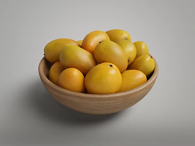 Fresh Ripe and Juicy Yellow Mangoes Arranged in a Wooden Bowl 3d model