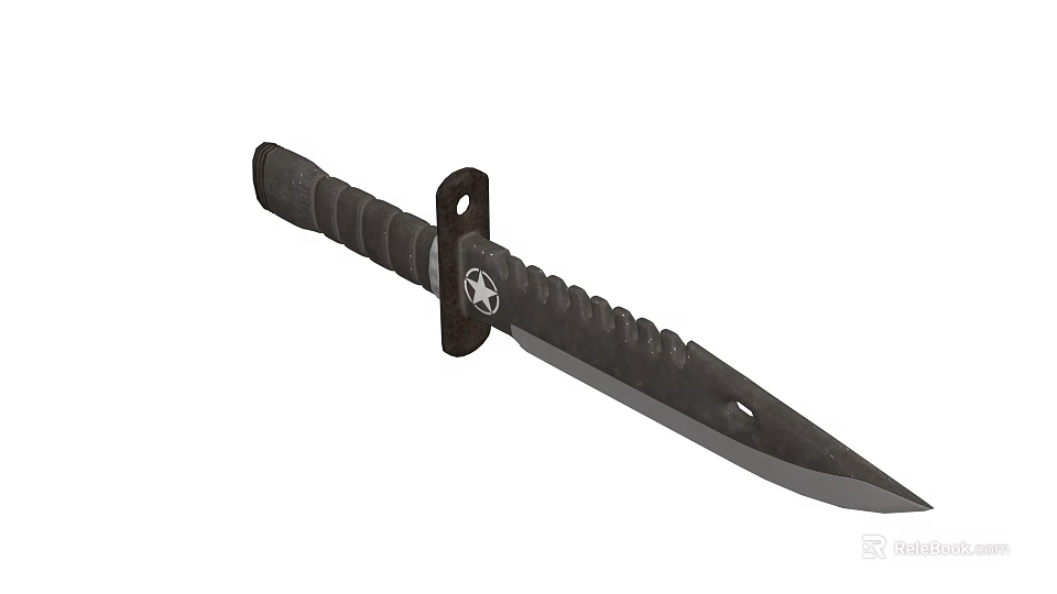 Tactical Military Style Dagger With Black Textured Handle And Metal Blade 3d model 