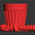 Red Animal Shaped Toy Figure With Trash Can And Lid In Modern Home Setup