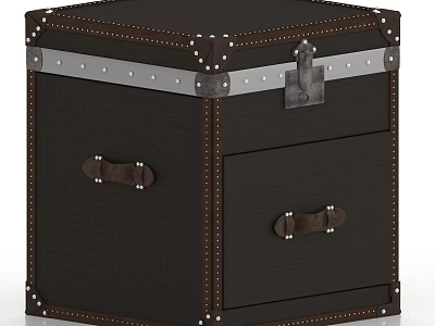 Vintage Storage Chest With Leather Handles Metal Rivets And Two Drawers 3d model
