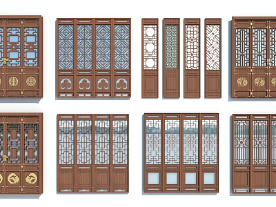 Traditional Chinese Wooden Doors With Intricate Carved Patterns And Glass Panels 3d model