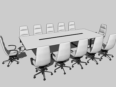 Modern Conference Table With Rolling Office Chairs For Contemporary Office Meeting Room 3d model