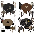 Modern Round Dining Table Set With Mixed Chairs And Fruit Platter Flower Vase 3d model