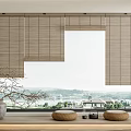 Natural Bamboo Blinds For Window With Scenic View And Ceramic Vase Decor