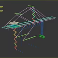 Blue 3D Mechanical Framework Structure With Ladder Hanging Green Component And Cables