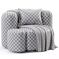 Soft Fabric Accent Chair with Striped Pillow Gray Blanket and Ottoman