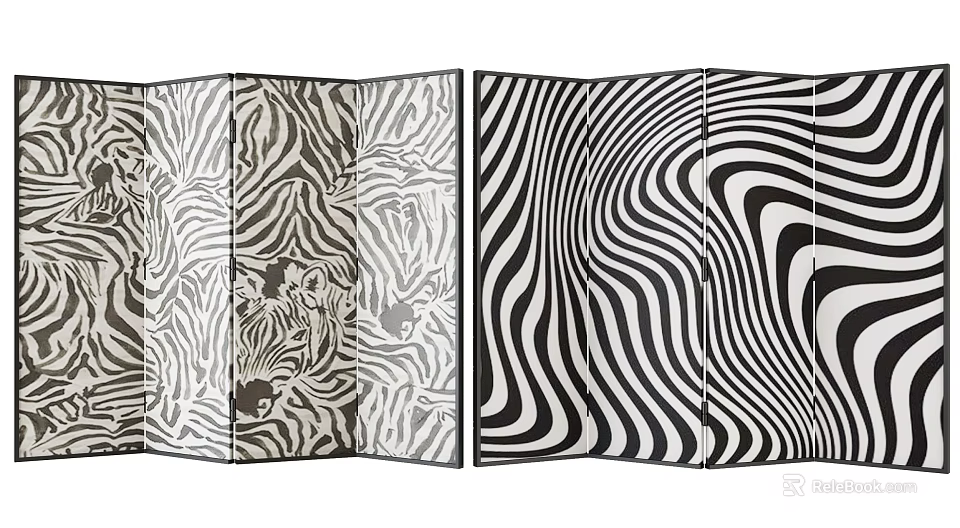 Stylish Room Divider Screens With Zebra Pattern Animal Prints And Black White Wavy Stripes 3d model 