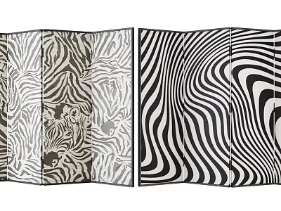 Stylish Room Divider Screens With Zebra Pattern Animal Prints And Black White Wavy Stripes 3d model