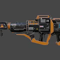 Futuristic Orange And Black Sci Fi Weapon With Mechanical Structure And Giant Barrel