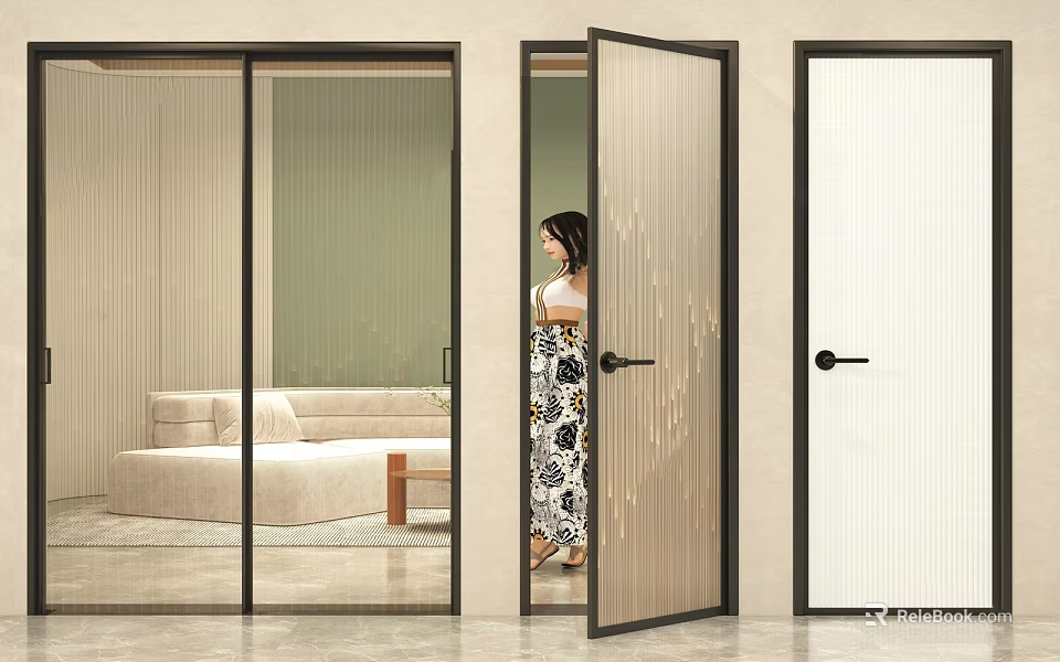 Modern Hinged Doors with Various Designs and Materials for Home Interior 3d model
