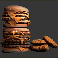 Stacked Juicy Hamburgers With Melted Cheese And Crispy Fried Chicken Nuggets