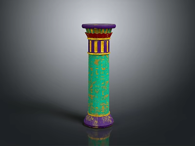 Ornate Ancient Egyptian Column With Intricate Green Purple And Gold Patterns 3d model