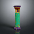 Ornate Ancient Egyptian Column With Intricate Green Purple And Gold Patterns