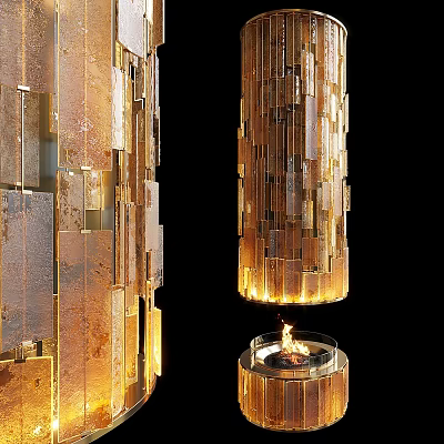Modern Fireplace Design With Stone Decorative Panels And Burning Flame In Interior 3d model
