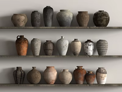 Quiet Pottery Pot Ceramic Utensils Pottery Pot Ornaments Combination Tea Pot Floriculture Pot 3d model