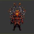 Fiery Mythical Warrior Character With Spiked Horns Flaming Armor And Red Orange Details