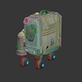 Compact Mechanical Creature Robot With Metallic Shell Green Accents Control Panel And Movable Wheels