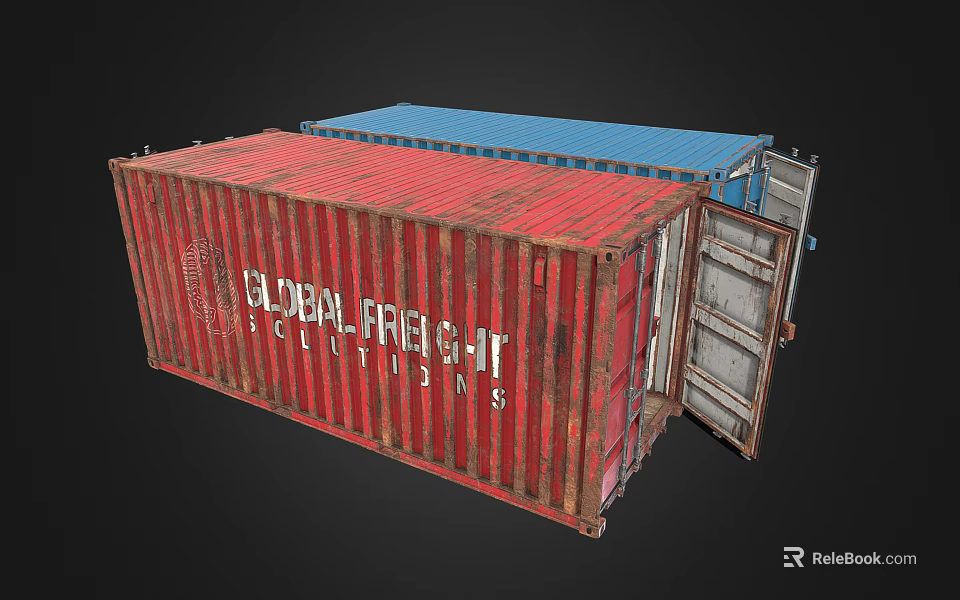 Industrial Shipping Containers Red And Blue With Open Door Featuring Global Freight Solutions For Logistics 3d model 