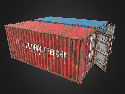 Industrial Shipping Containers Red And Blue With Open Door Featuring Global Freight Solutions For Logistics 3d model