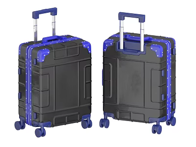 Black Hard Shell Luggage Cases With Blue Accents Telescopic Handles And Wheels 3d model