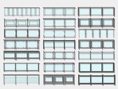 Glass Railing Iron Railing Balcony Railing Glass Handrail Fence Guardrail 3d model