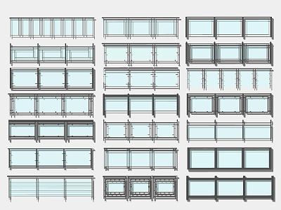 Glass Railing Iron Railing Balcony Railing Glass Handrail Fence Guardrail 3d model